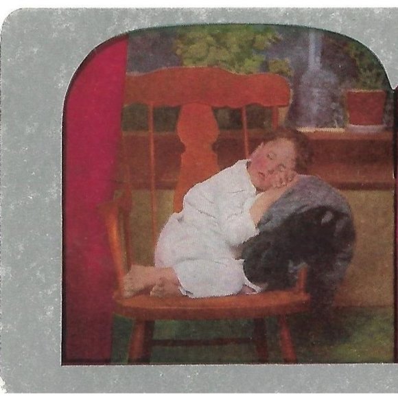 Antique Stereoscope Card Waiting for Papa to Come Home Child - Picture 1 of 3
